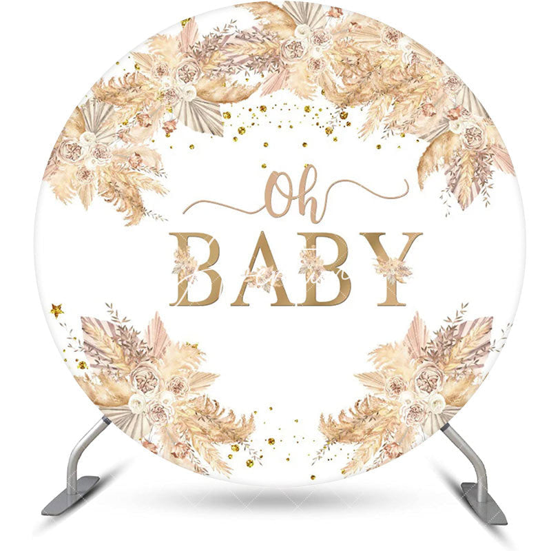 Aperturee - Boho Floral Oh Baby Round Gender Reveal Backdrop