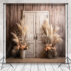 Aperturee - Boho Floral Retro Wooden Door Photography Backdrop