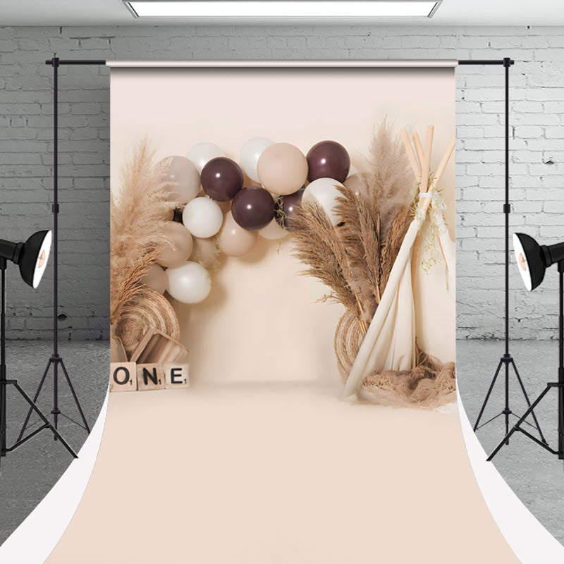 Aperturee - Boho Hay Balloons Tent Sweep Backdrop For Cake Smash