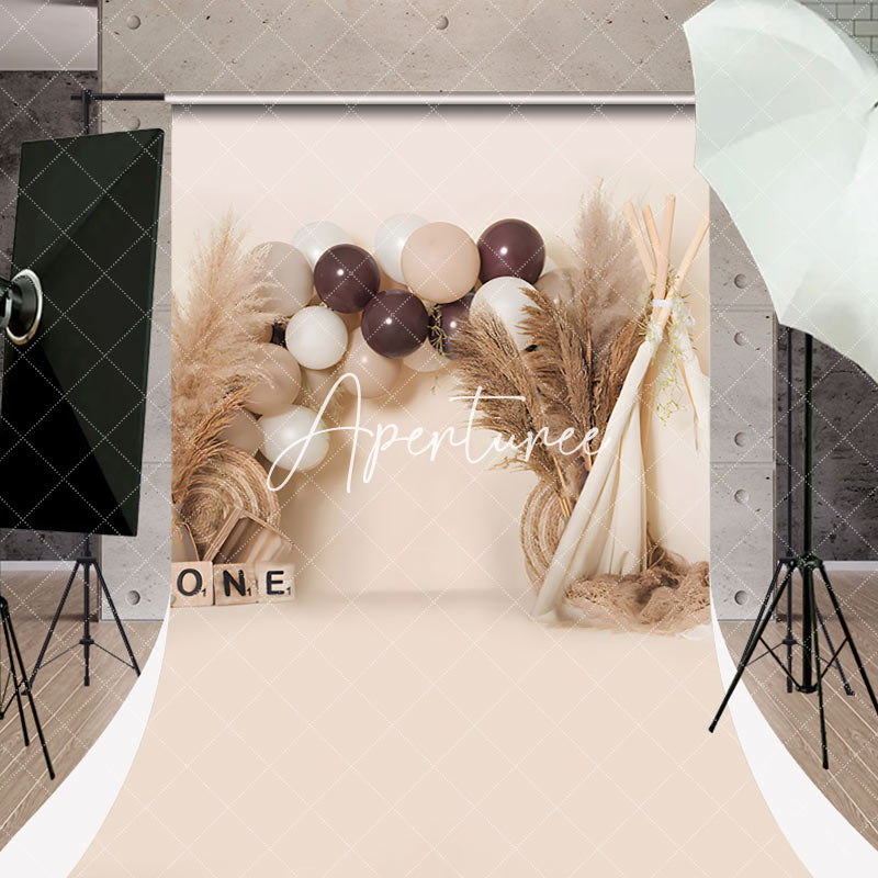 Aperturee - Boho Hay Balloons Tent Sweep Backdrop For Cake Smash