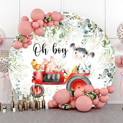 Aperturee Boho Leaf Animals Oh Boy Round Baby Shower Backdrop