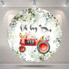 Aperturee Boho Leaf Animals Oh Boy Round Baby Shower Backdrop