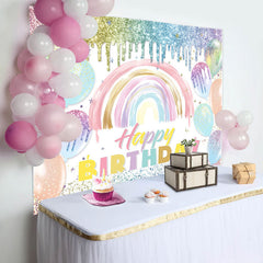 Aperturee - Boho Macaron Color Glitter Balloons Birthday Backdrop