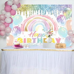 Aperturee - Boho Macaron Color Glitter Balloons Birthday Backdrop