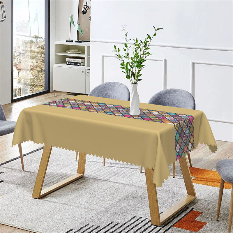 Aperturee - Boho Mandala Ethnic Yellow Plaid Rectangle Tablecloth