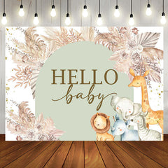 Aperturee - Boho Pink Floral Safari Animals Baby Shower Backdrop