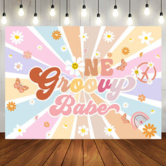 Aperturee - Boho Rainbow Stripe One Groovy Babe Birthday Backdrop