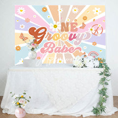 Aperturee - Boho Rainbow Stripe One Groovy Babe Birthday Backdrop