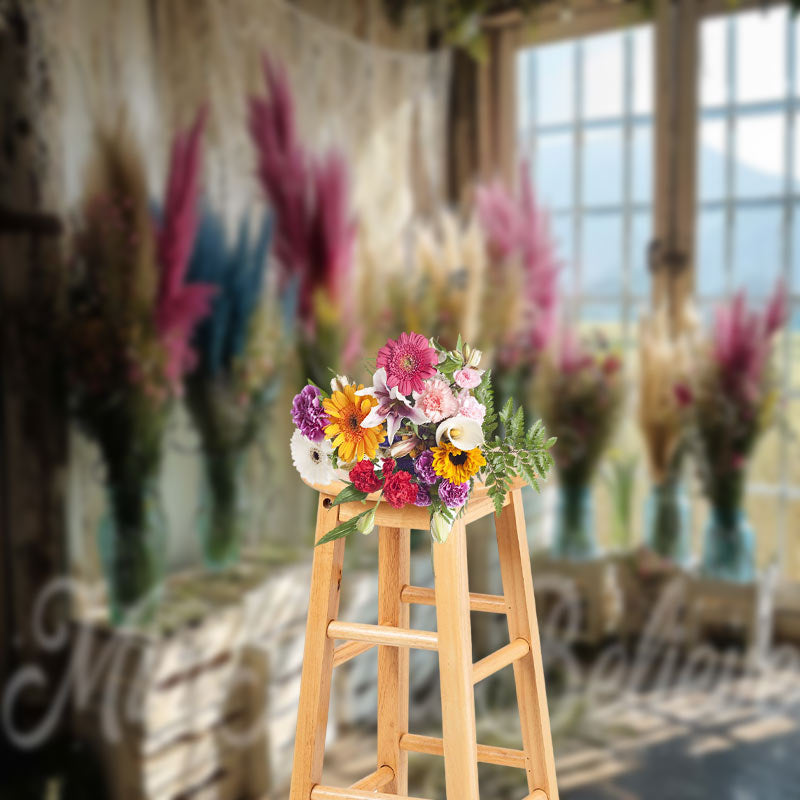 Aperturee - Boho Room Feather Flower Vase Spring Photo Backdrop