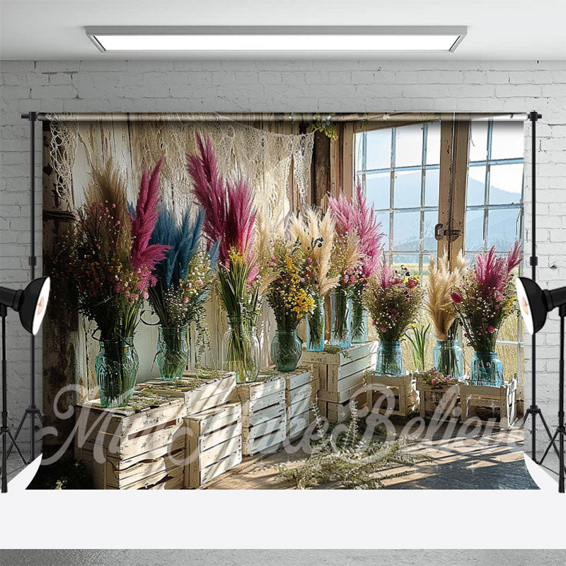 Aperturee - Boho Room Feather Flower Vase Spring Photo Backdrop