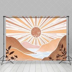 Aperturee - Boho Sun Lake Mountain Leaves Natural Party Backdrop