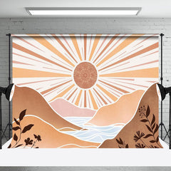 Aperturee - Boho Sun Lake Mountain Leaves Natural Party Backdrop