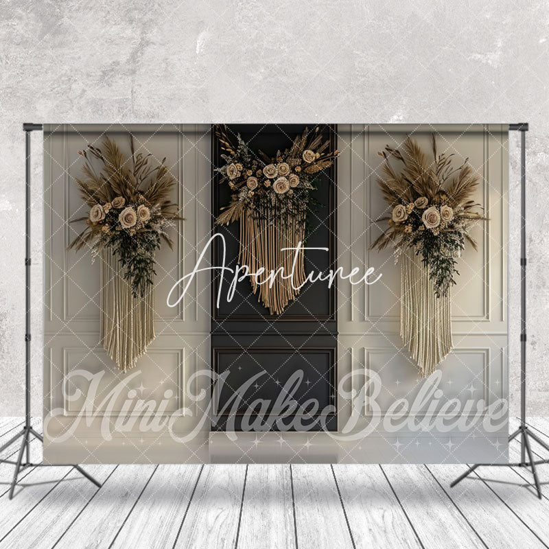 Aperturee - Boho Tassel White Black Retro Wall Photo Backdrop