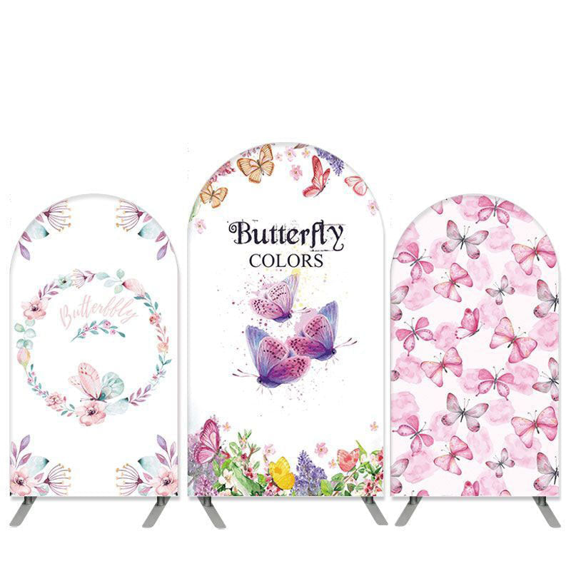 Aperturee Boho Theme Pink Floral And Butterfly Arch Backdrop Kit