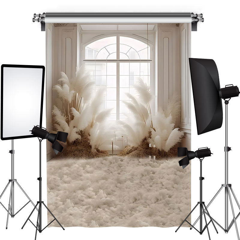 Aperturee - Boho Window Light White Reed Rice Wedding Backdrop