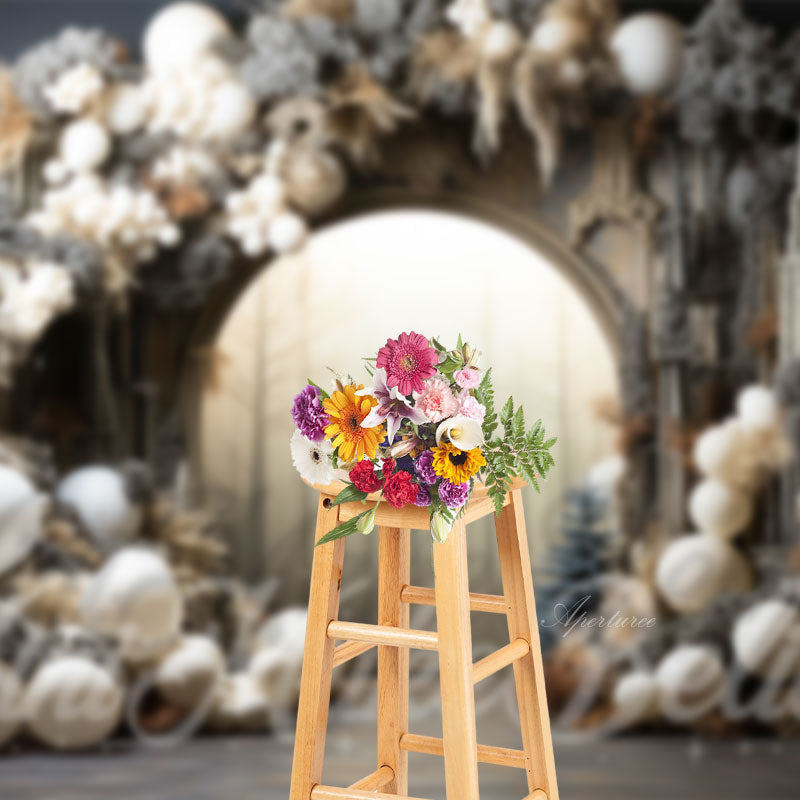 Aperturee - Boho Winter Arched Door Balloon Photography Backdrop