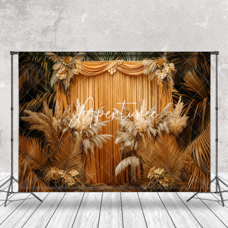 Aperturee - Boho Yellow Monstera Curtain Cake Smash Backdrop