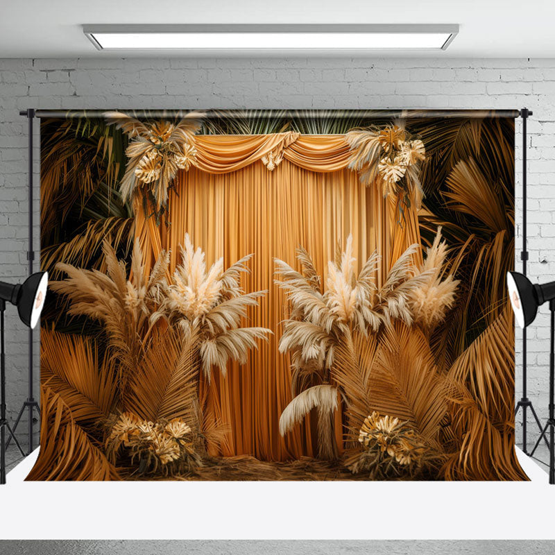 Aperturee - Boho Yellow Monstera Curtain Cake Smash Backdrop