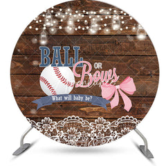 Aperturee - Bokeh Ball Or Bows Wood Round Gender Reveal Backdrop