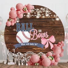 Aperturee - Bokeh Ball Or Bows Wood Round Gender Reveal Backdrop