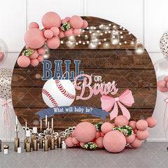 Aperturee - Bokeh Ball Or Bows Wood Round Gender Reveal Backdrop