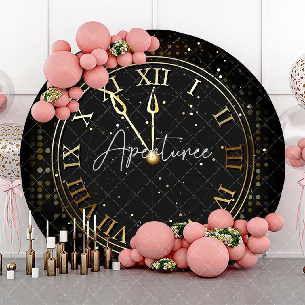 Aperturee - Bokeh Black Laeacco Clock Round Birthday Backdrop