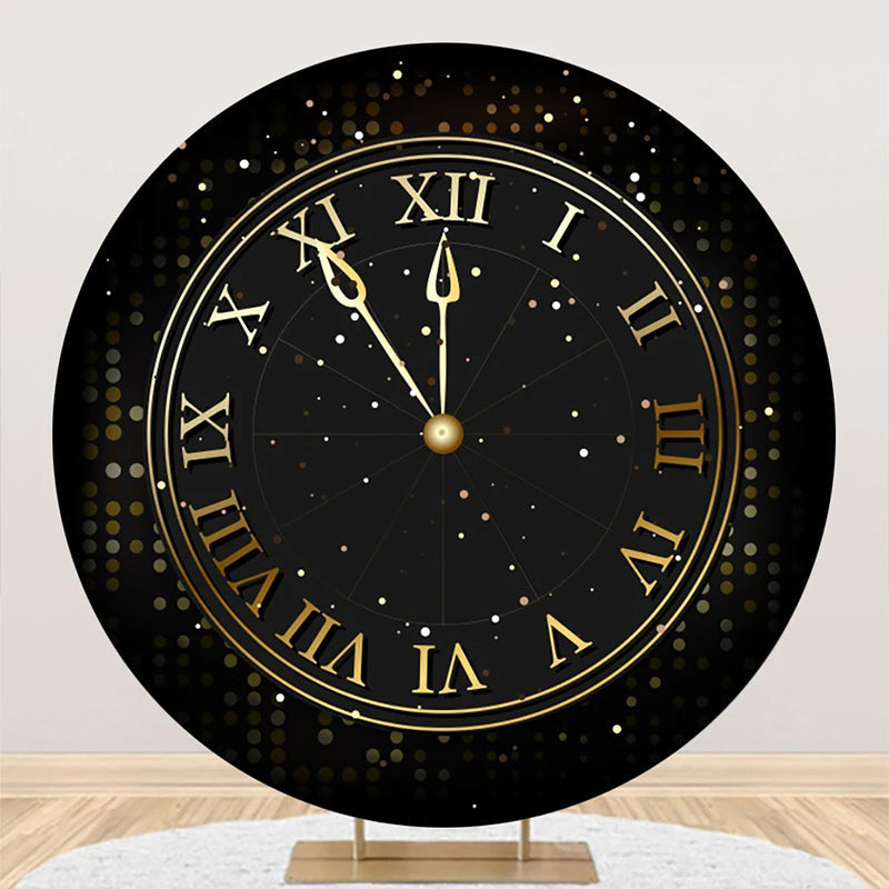 Aperturee - Bokeh Black Laeacco Clock Round Birthday Backdrop