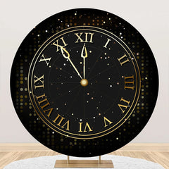 Aperturee - Bokeh Black Laeacco Clock Round Birthday Backdrop