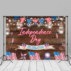 Aperturee - Bokeh Brown Wood USA Flags Independence Day Backdrop
