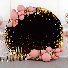 Aperturee Bokeh Golden Glitter Black Round Party Backdrop