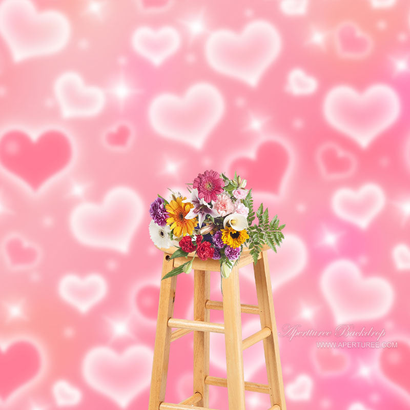 Aperturee - Bokeh Pink Heart Valentines Day Photography Backdrop