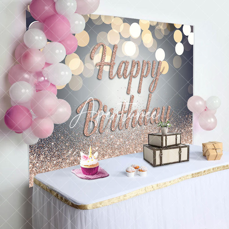 Aperturee - Bokeh Rose Gold Glitter Happy Birthday Backdrop