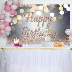 Aperturee - Bokeh Rose Gold Glitter Happy Birthday Backdrop