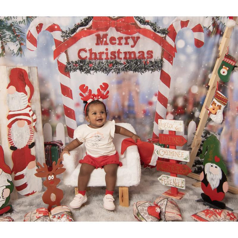 Aperturee - Bokeh Snowflake Candy Cane Merry Christmas Backdrop