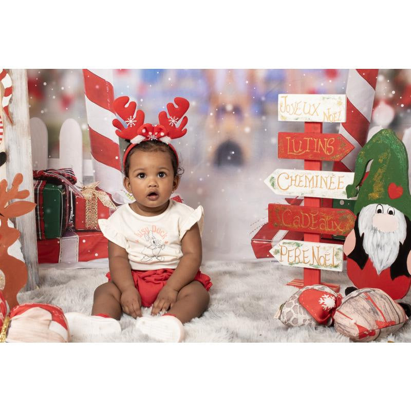 Aperturee - Bokeh Snowflake Candy Cane Merry Christmas Backdrop