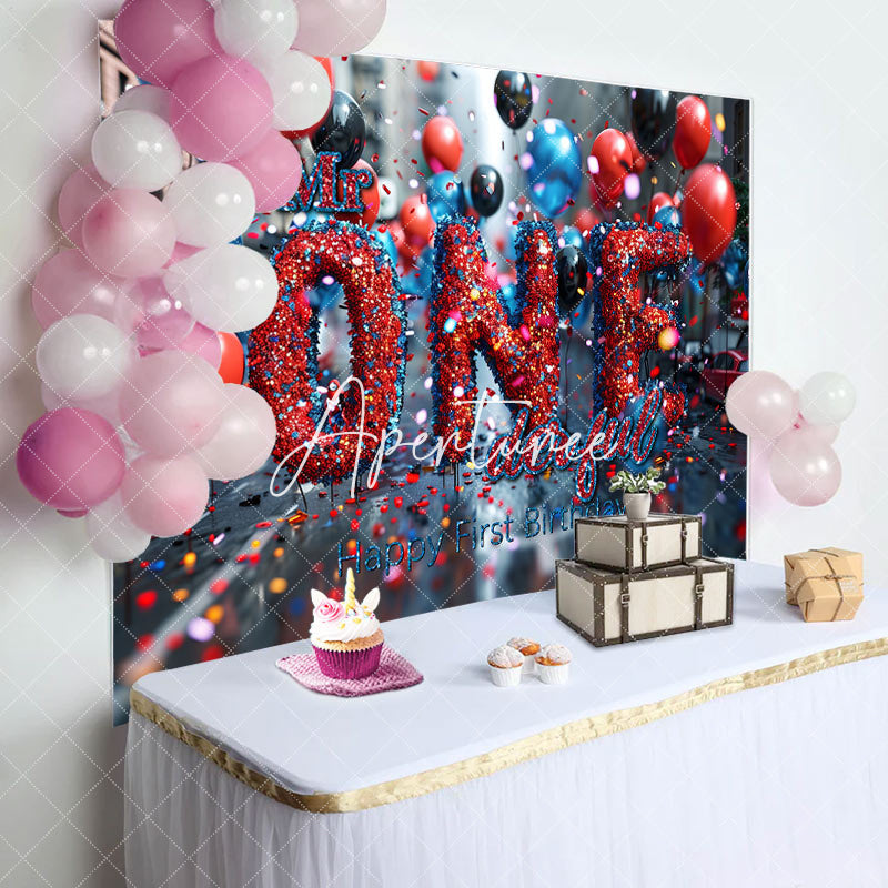 Aperturee - Bokeh Street Mr Onederful Happy 1st Birthday Backdrop