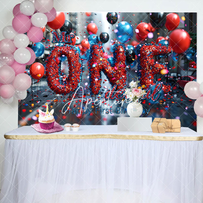 Aperturee - Bokeh Street Mr Onederful Happy 1st Birthday Backdrop