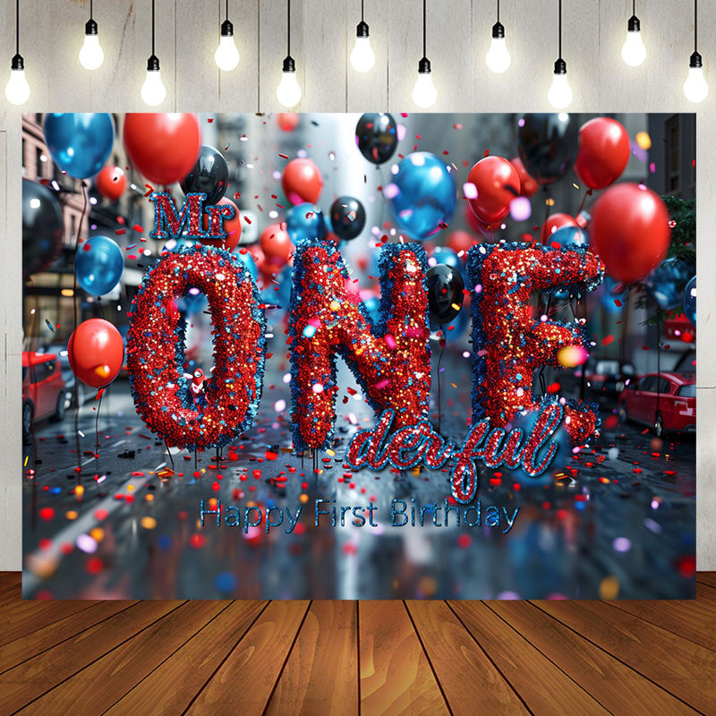 Aperturee - Bokeh Street Mr Onederful Happy 1st Birthday Backdrop