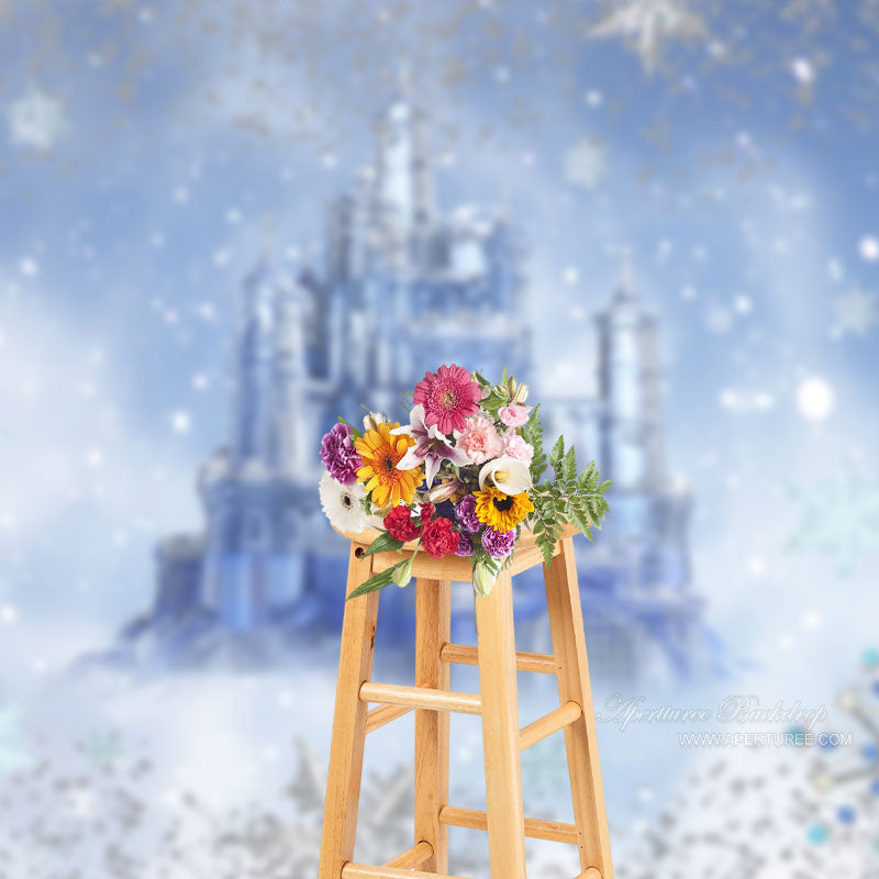 Aperturee - Bokeh Winter Ice Snow Castle Kids Photo Backdrop