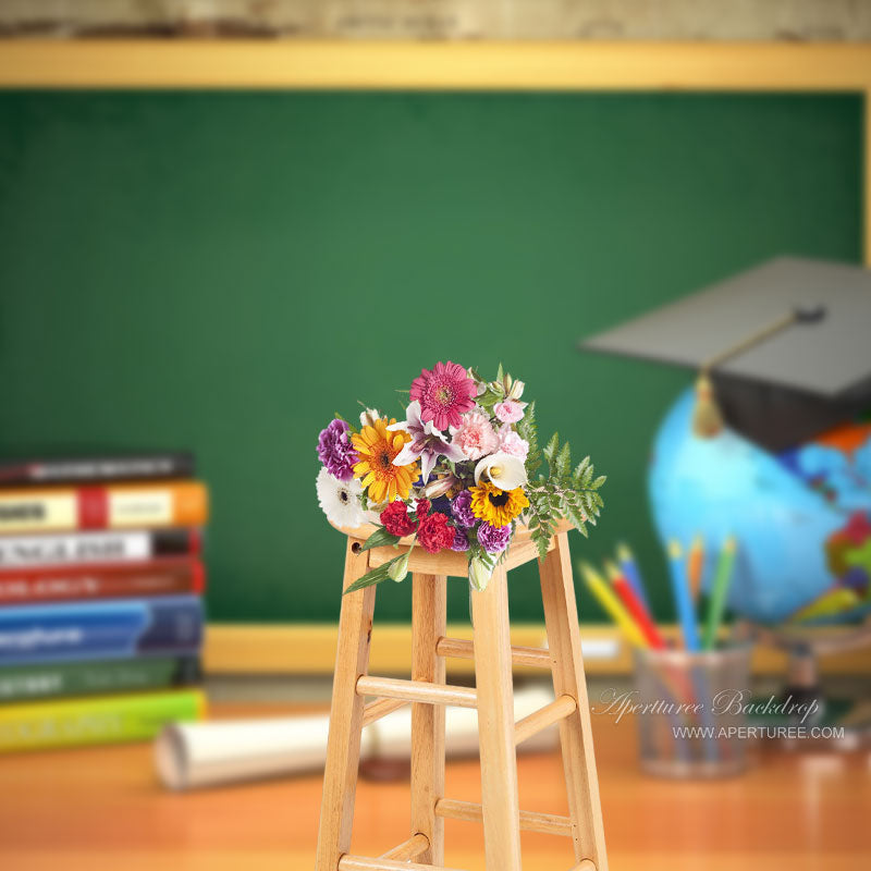 Aperturee - Book Globe Green Blackboard Back To School Backdrop