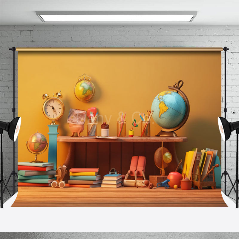 Aperturee - Books Clock Pencil back to school Photo Backdrops