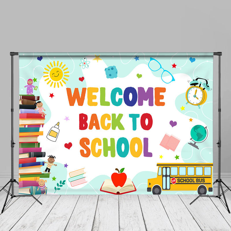 Aperturee - Books Lovely Blue White Welcome Back To School Backdrop