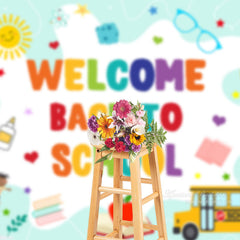 Aperturee - Books Lovely Blue White Welcome Back To School Backdrop