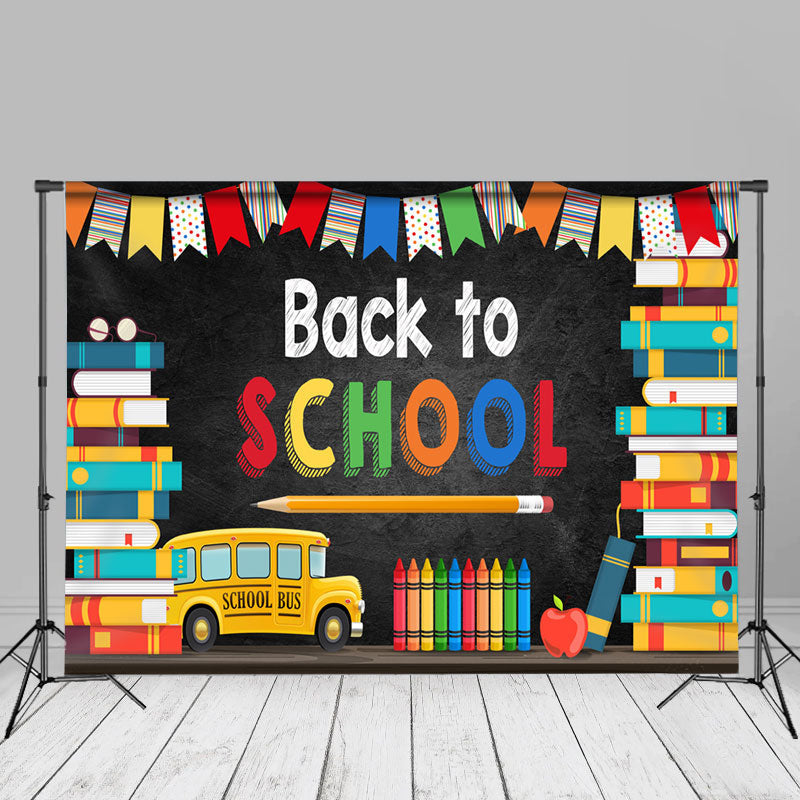 Aperturee - Books Pencil Bus Crayon Black Back To School Backdrop