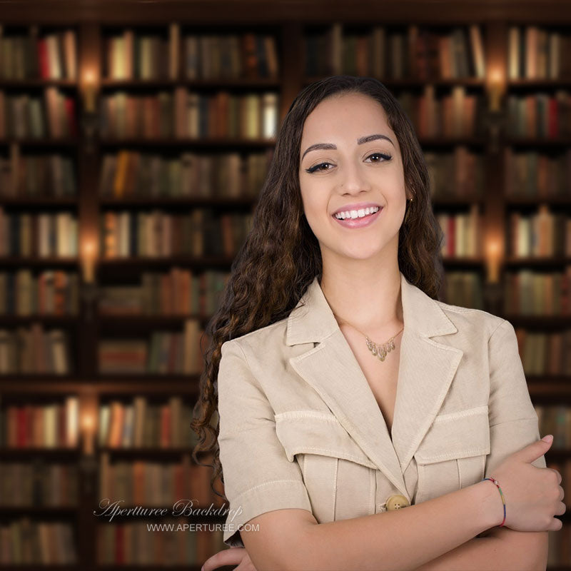 Aperturee - Bookshelf Candle Lights Back To School Backdrop