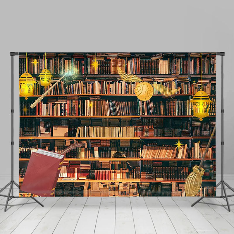 Aperturee - Bookshelf Wand Broom Lights World Book Day Backdrop