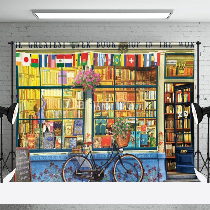 Aperturee - Bookshop Bike Flags Back To School Photo Backdrops