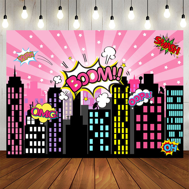 Aperturee - Boom Pink City Happy Birthday Backdrop for Children