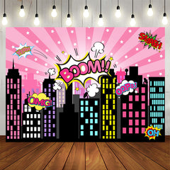 Aperturee - Boom Pink City Happy Birthday Backdrop for Children