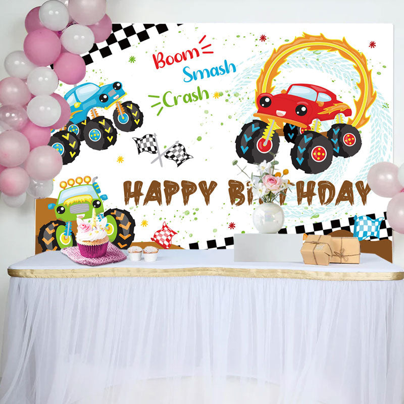 Aperturee - Boom Smash Crash SUV Game Birthday Backdrop For Boy